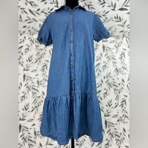 Speed Limit MPH 100% Cotton Denim Blue Puff Sleeves Dress Size S